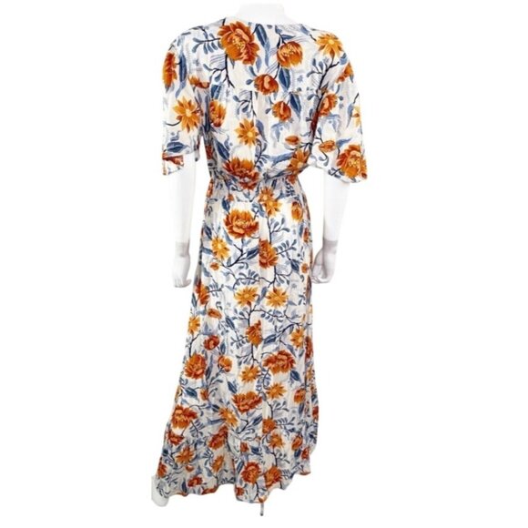 The Label By Anthropologie  Orange V-Neck Tiered  Floral Maxi Dress Size L - Picture 5 of 14